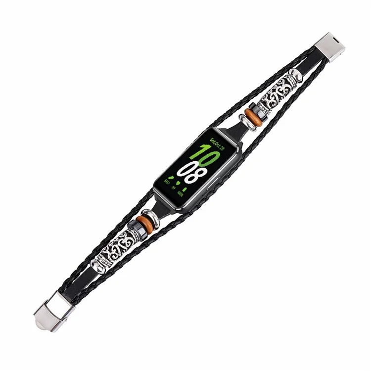 Для Samsung Galaxy Fit3 PU Leather+Metal Bracelet Ethnic Retro Style Watch Strap - Черный
