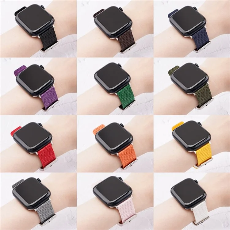 Watch Band For Apple Watch Series 10 42mm / 9 8 7 41mm  /  6 5 4 SE (2023) SE (2022) SE 40mm / 3 2 1 38mm Grids Texture Nylon Strap - Grey