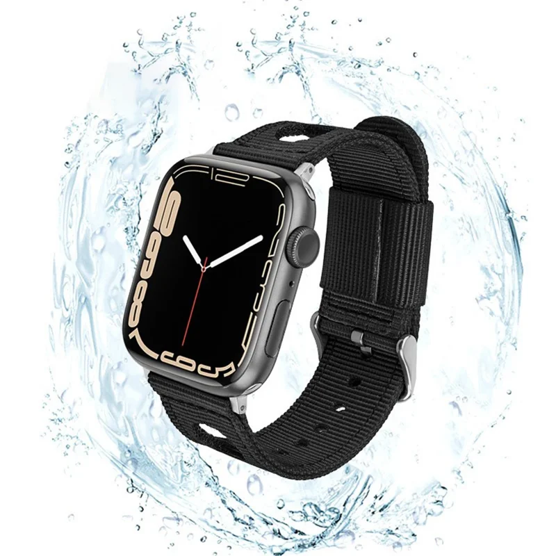 For Apple Watch Ultra 3 2 1 49mm / Series 11 10 46mm / 9 8 7 45mm / SE3 SE2 SE 6 5 4 44mm / 3 2 1 42mm Waterproof Nylon Watch Band - Black
