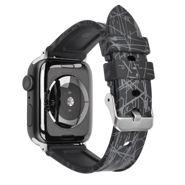 For Apple Watch 10 46mm / Ultra 2 / Ultra 49mm / 9 8 7 45mm / SE (2023) SE (2022) SE 6 5 4 44mm / 3 2 1 42mm Rubber Watch Band, Silver Buckle - Black