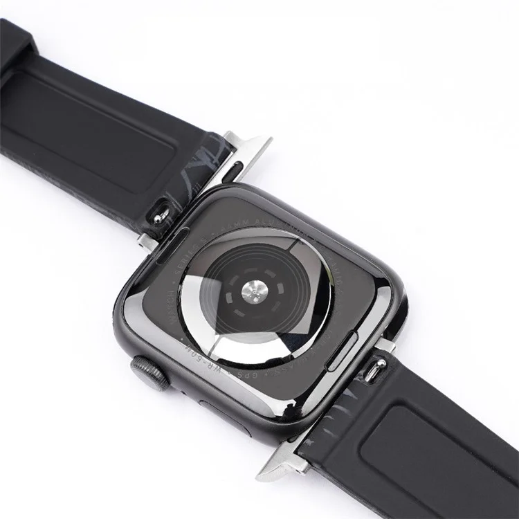 For Apple Watch 10 46mm / Ultra 2 / Ultra 49mm / 9 8 7 45mm / SE (2023) SE (2022) SE 6 5 4 44mm / 3 2 1 42mm Rubber Watch Band, Silver Buckle - Black
