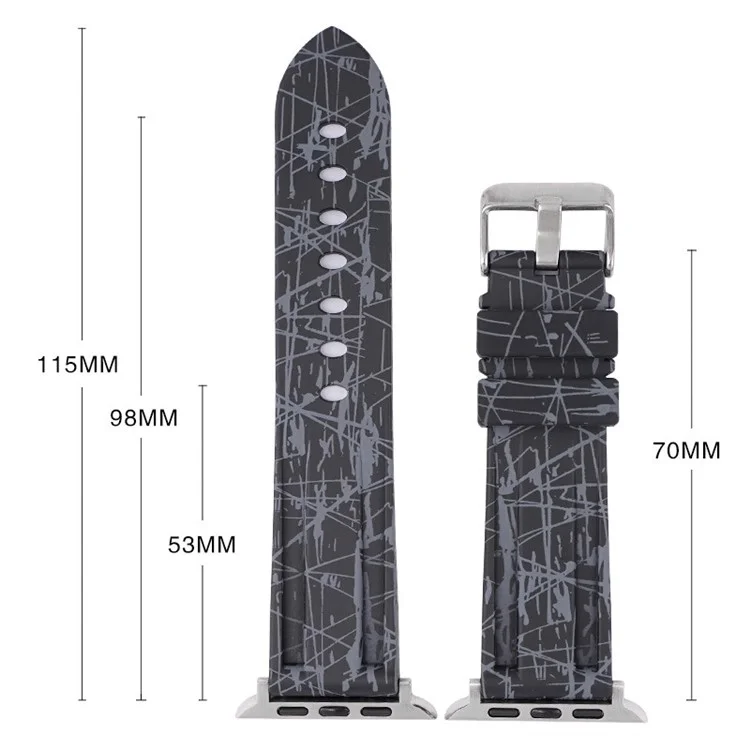 For Apple Watch 10 46mm / Ultra 2 / Ultra 49mm / 9 8 7 45mm / SE (2023) SE (2022) SE 6 5 4 44mm / 3 2 1 42mm Rubber Watch Band, Silver Buckle - Black