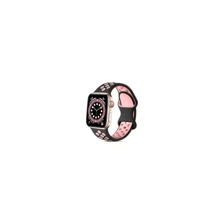Correa de Reloj de Silicona para Apple Watch Series 10 42mm / 9 8 7 41mm / 6 5 4 SE (2022) SE (2023) SE 40mm / 3 2 1 38mm Bicolor - Negro+Rosa Claro