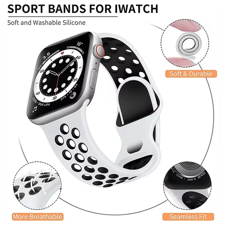 Correa de Reloj de Silicona para Apple Watch Series 10 42mm / 9 8 7 41mm / 6 5 4 SE (2022) SE (2023) SE 40mm / 3 2 1 38mm Bicolor - Negro+Rosa Claro