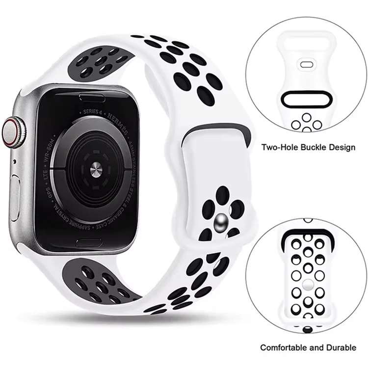 Correa de Reloj de Silicona para Apple Watch Series 10 42mm / 9 8 7 41mm / 6 5 4 SE (2022) SE (2023) SE 40mm / 3 2 1 38mm Bicolor - Negro+Rosa Claro
