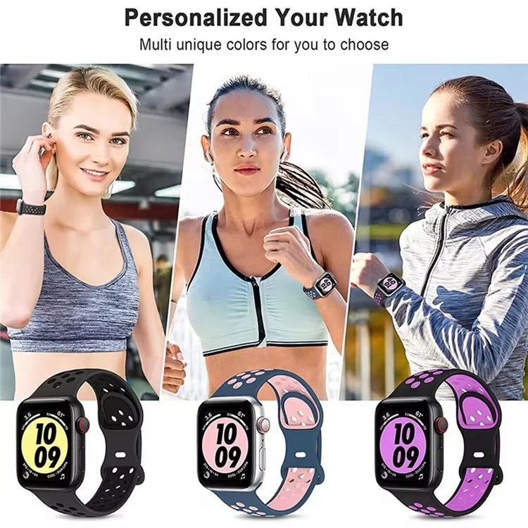Correa de Reloj de Silicona para Apple Watch Series 10 42mm / 9 8 7 41mm / 6 5 4 SE (2022) SE (2023) SE 40mm / 3 2 1 38mm Bicolor - Negro+Rosa Claro