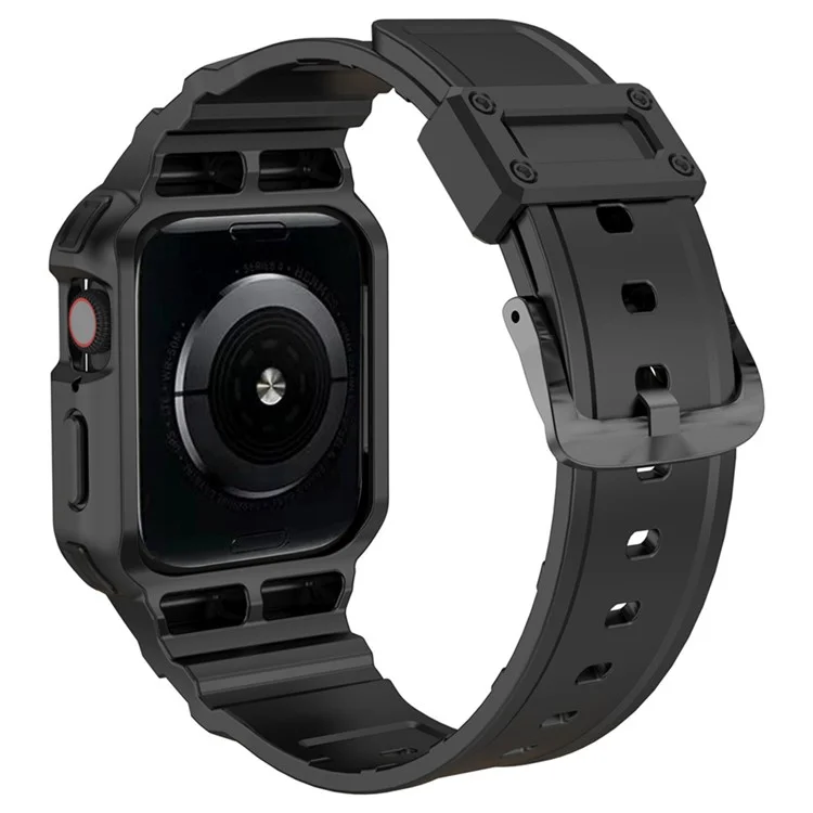 For Apple Watch Series 9 / 8 / 7 41mm / SE (2023) / SE (2022) / SE 6 5 4 40mm Watch Band Replacement TPU Strap with Case Cover - Black