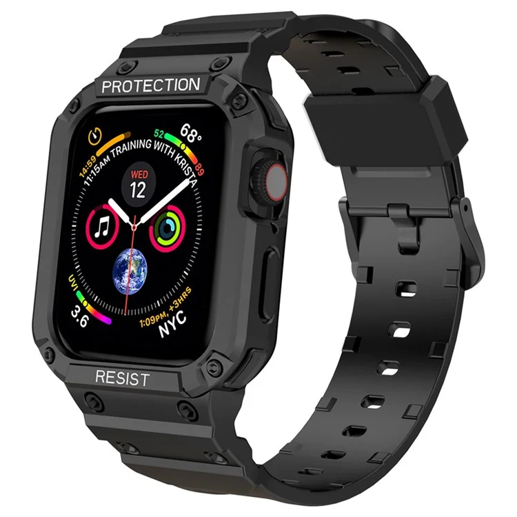 For Apple Watch Series 9 / 8 / 7 41mm / SE (2023) / SE (2022) / SE 6 5 4 40mm Watch Band Replacement TPU Strap with Case Cover - Black