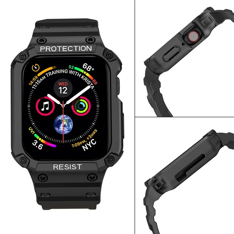 For Apple Watch Series 9 / 8 / 7 41mm / SE (2023) / SE (2022) / SE 6 5 4 40mm Watch Band Replacement TPU Strap with Case Cover - Black