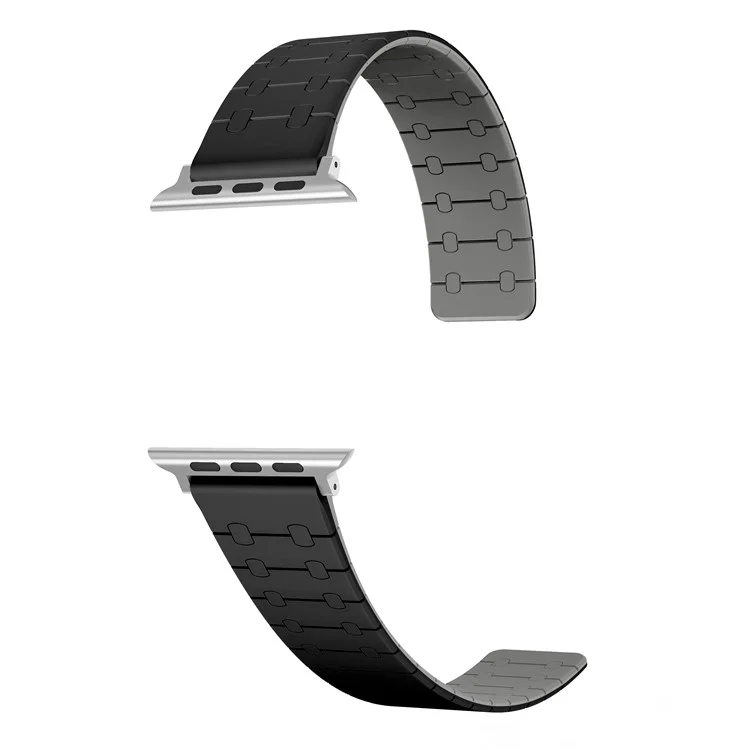 Para Apple Watch 10 46mm / Ultra 2 / Ultra 49mm / 9 8 7 45mm / SE (2023) SE (2022) SE 6 5 4 44mm / 3 2 1 42mm Silicone Magnetic Band Strap - Preto / Cinza