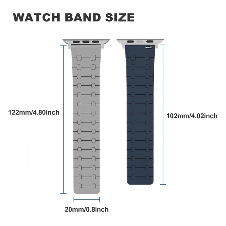 Para Apple Watch 10 46mm / Ultra 2 / Ultra 49mm / 9 8 7 45mm / SE (2023) SE (2022) SE 6 5 4 44mm / 3 2 1 42mm Silicone Magnetic Band Strap - Preto / Cinza