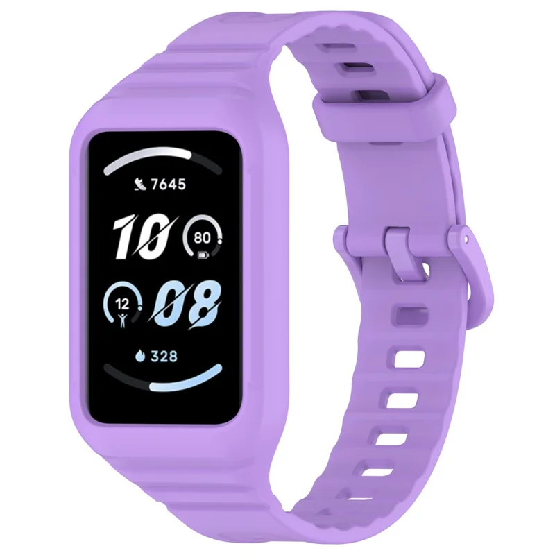For Honor Band 9 Replacement Watch Band Silicone Strap with Protective Case - Purple