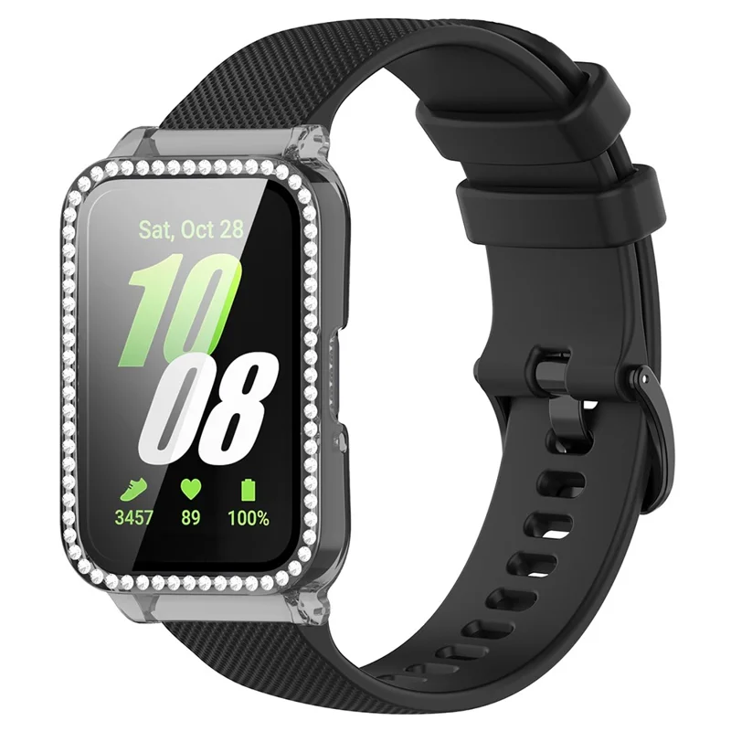 Per Samsung Galaxy Fit3 Strap in Silicone Con Decorazione di Strass Case di Orologio + Protettore Dello Schermo - Cinghia Nera+custodia Nera Trasparente