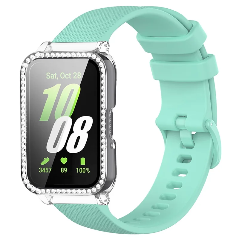 Per Samsung Galaxy Fit3 Strap in Silicone Con Decorazione di Strass Case di Orologio + Protettore Dello Schermo - Cinghia Verde Acqua+caso Trasparente