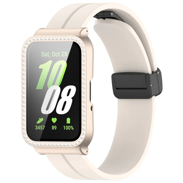 Для ремешка Samsung Galaxy Fit3 Magnetic Watch Strap Frame Case Tempered Glass Screen Film - Starlight