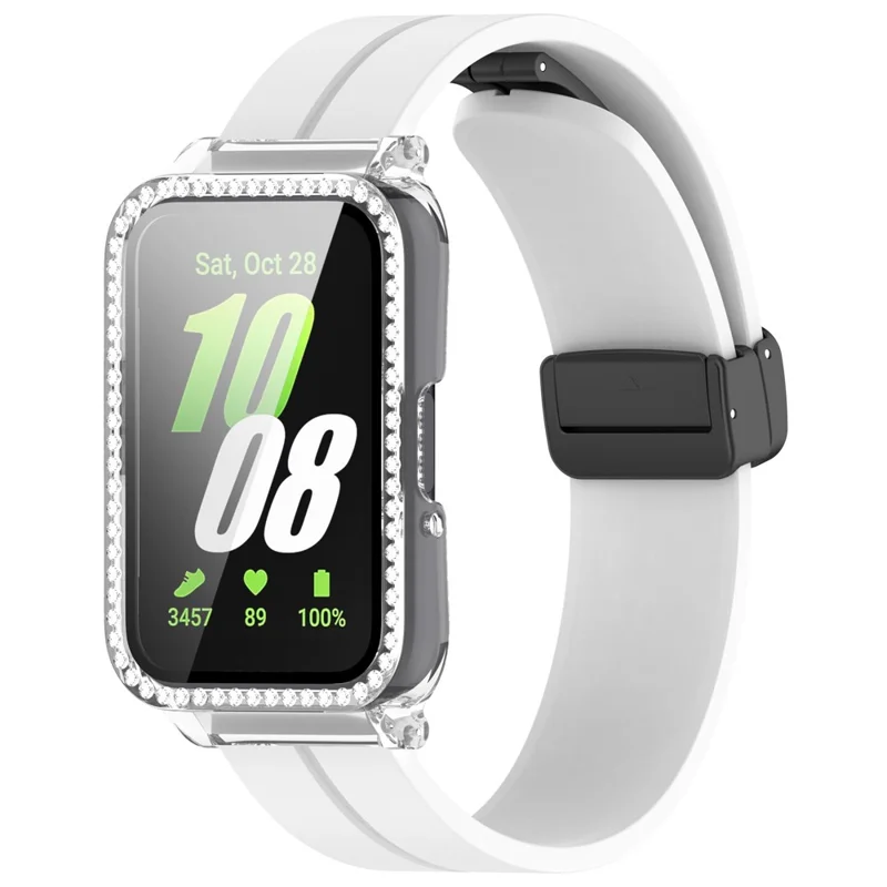 For Samsung Galaxy Fit3 Magnetic Watch Strap Frame Case Tempered Glass Screen Film - White Transparent