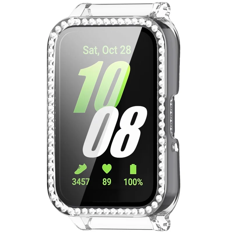For Samsung Galaxy Fit3 Magnetic Watch Strap Frame Case Tempered Glass Screen Film - White Transparent