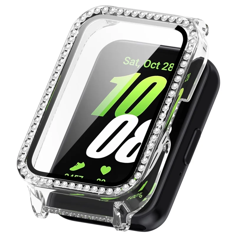 For Samsung Galaxy Fit3 Magnetic Watch Strap Frame Case Tempered Glass Screen Film - White Transparent