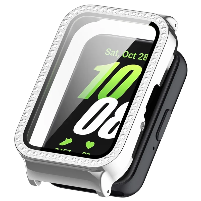 For Samsung Galaxy Fit3 Magnetic Watch Strap Frame Case Tempered Glass Screen Film - Black Silver