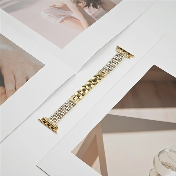 For Apple Watch 10 46mm / Ultra 2 / Ultra 49mm / 9 8 7 45mm / SE (2023) SE (2022) SE 6 5 4 44mm / 3 2 1 42mm 4 Rows Rhinestone Strap - Gold