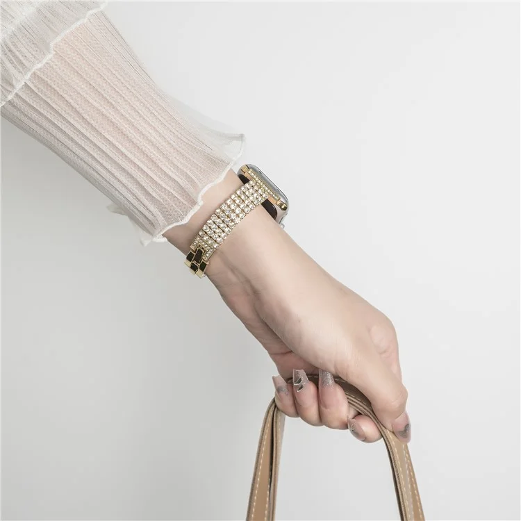 Strap For Apple Watch Series 10 42mm / 9 8 7 41mm / SE (2023) SE (2022) SE 6 5 4 40mm / 3 2 1 38mm 4-Rows Rhinestone Zinc Alloy Watch Band - Gold
