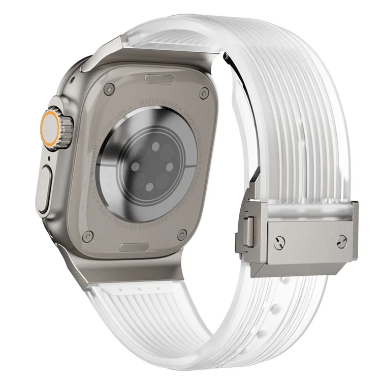 Para Apple Watch 10 46mm / Ultra 2 / Ultra 49mm / 9 8 7 45mm / SE (2023) SE (2022) SE 6 5 4 44mm / 3 2 1 42mm Silicone Strap - Titânio+Transparente