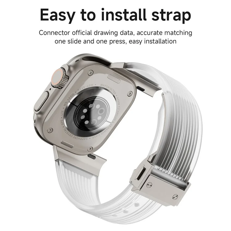 Para Apple Watch 10 46mm / Ultra 2 / Ultra 49mm / 9 8 7 45mm / SE (2023) SE (2022) SE 6 5 4 44mm / 3 2 1 42mm Silicone Strap - Titânio+Transparente