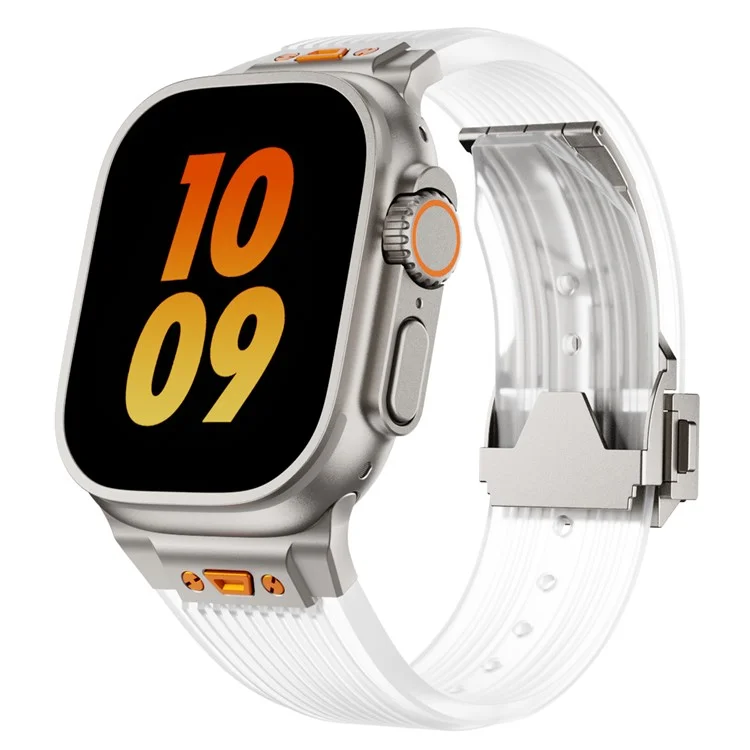 Para Apple Watch 10 46mm / Ultra 2 / Ultra 49mm / 9 8 7 45mm / SE (2023) SE (2022) SE 6 5 4 44mm / 3 2 1 42mm Silicone Strap - Titânio+Transparente