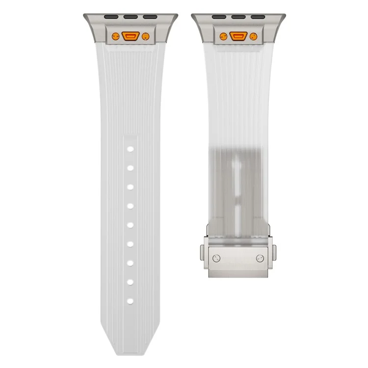 Para Apple Watch 10 46mm / Ultra 2 / Ultra 49mm / 9 8 7 45mm / SE (2023) SE (2022) SE 6 5 4 44mm / 3 2 1 42mm Silicone Strap - Titânio+Transparente
