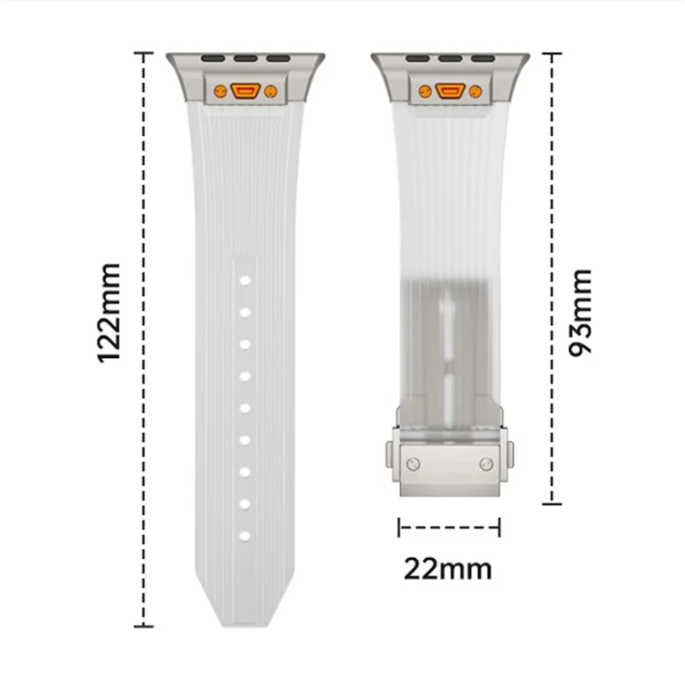 Para Apple Watch 10 46mm / Ultra 2 / Ultra 49mm / 9 8 7 45mm / SE (2023) SE (2022) SE 6 5 4 44mm / 3 2 1 42mm Silicone Strap - Titânio+Transparente