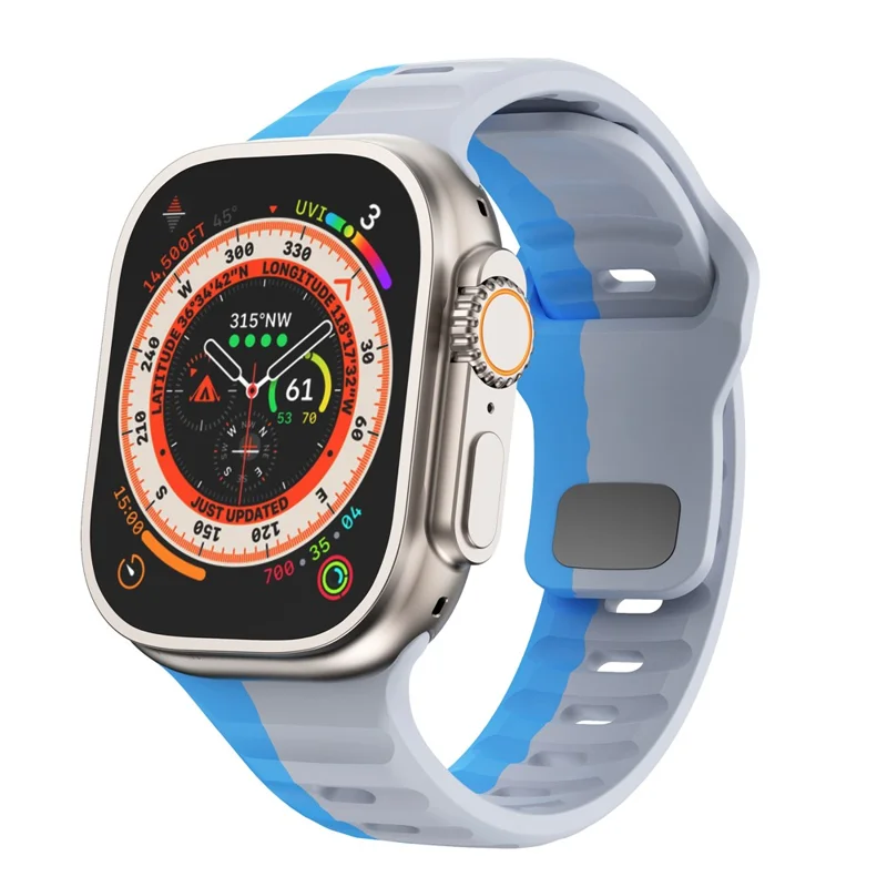 Watch Strap For Apple Watch Series 11 10 42mm / 9 8 7 41mm / SE3 SE2 SE 6 5 4 40mm / 3 2 1 38mm Dual Color Silicone Band - Light Grey+Blue