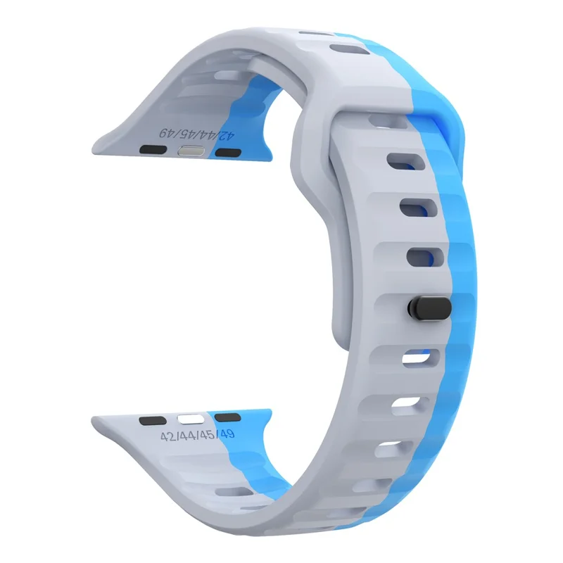 Watch Strap For Apple Watch Series 11 10 42mm / 9 8 7 41mm / SE3 SE2 SE 6 5 4 40mm / 3 2 1 38mm Dual Color Silicone Band - Light Grey+Blue