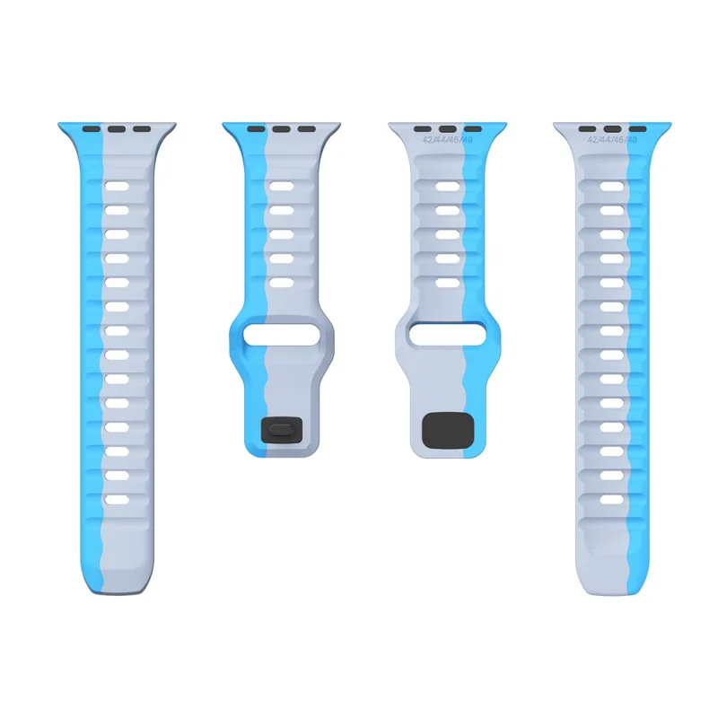 Watch Strap For Apple Watch Series 11 10 42mm / 9 8 7 41mm / SE3 SE2 SE 6 5 4 40mm / 3 2 1 38mm Dual Color Silicone Band - Light Grey+Blue