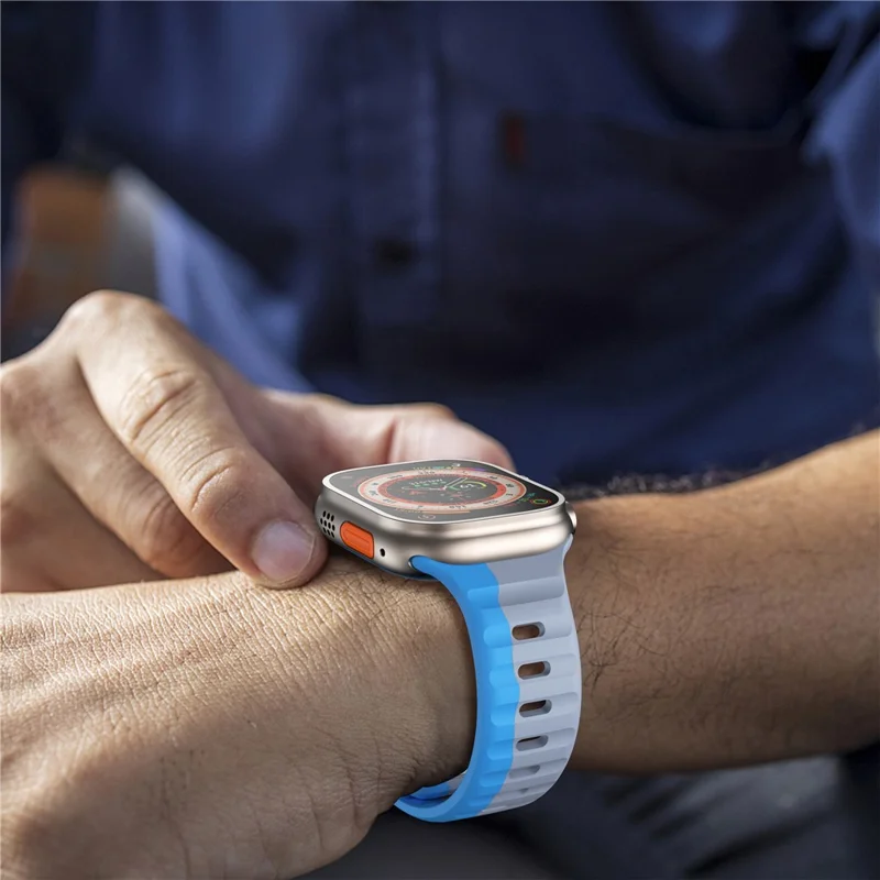 Watch Strap For Apple Watch Series 11 10 42mm / 9 8 7 41mm / SE3 SE2 SE 6 5 4 40mm / 3 2 1 38mm Dual Color Silicone Band - Light Grey+Blue