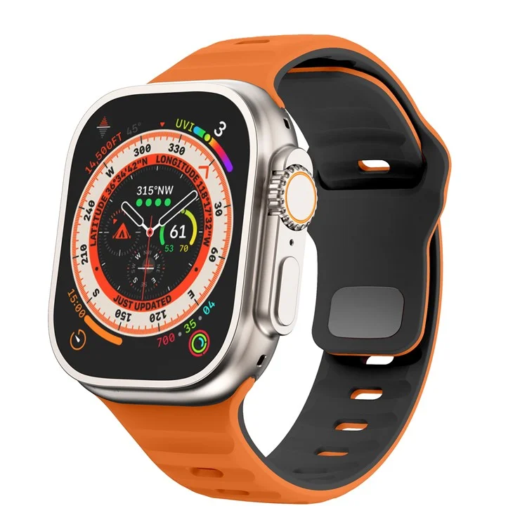 For Apple Watch 10 46mm / Ultra 2 / Ultra 49mm / 9 8 7 45mm / SE (2023) SE (2022) SE 6 5 4 44mm / 3 2 1 42mm Dual-Color Silicone Strap - Orange+Black