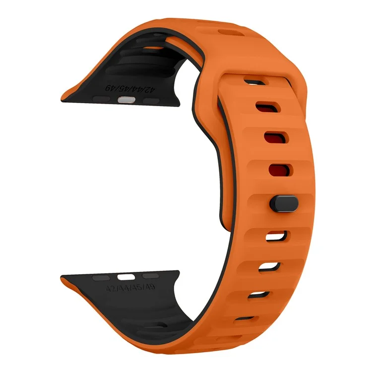 For Apple Watch 10 46mm / Ultra 2 / Ultra 49mm / 9 8 7 45mm / SE (2023) SE (2022) SE 6 5 4 44mm / 3 2 1 42mm Dual-Color Silicone Strap - Orange+Black