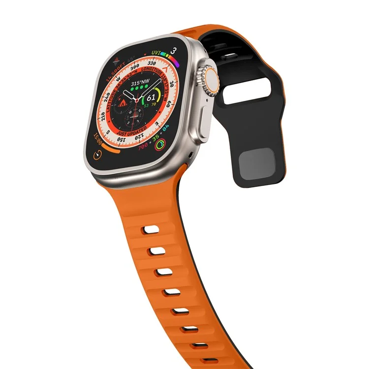 For Apple Watch 10 46mm / Ultra 2 / Ultra 49mm / 9 8 7 45mm / SE (2023) SE (2022) SE 6 5 4 44mm / 3 2 1 42mm Dual-Color Silicone Strap - Orange+Black