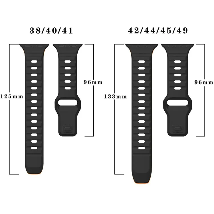 For Apple Watch 10 46mm / Ultra 2 / Ultra 49mm / 9 8 7 45mm / SE (2023) SE (2022) SE 6 5 4 44mm / 3 2 1 42mm Dual-Color Silicone Strap - Orange+Black