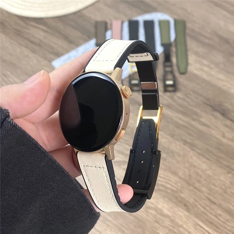 Per Huawei Watch 4 / 4 Pro / GT 4 46mm Cinturino per Orologio 22mm Silicone+Vera Pelle Bovina - Beige