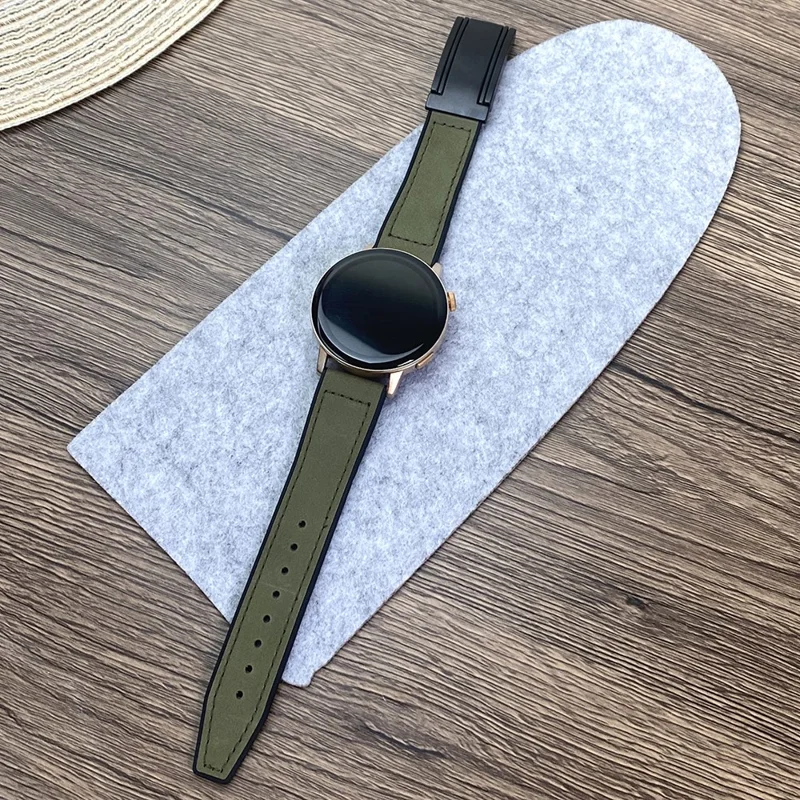 For Huawei Watch 4 / 4 Pro / GT 4 46mm Watch Band 22mm Silicone+Genuine Cow Leather Watch Strap - Green