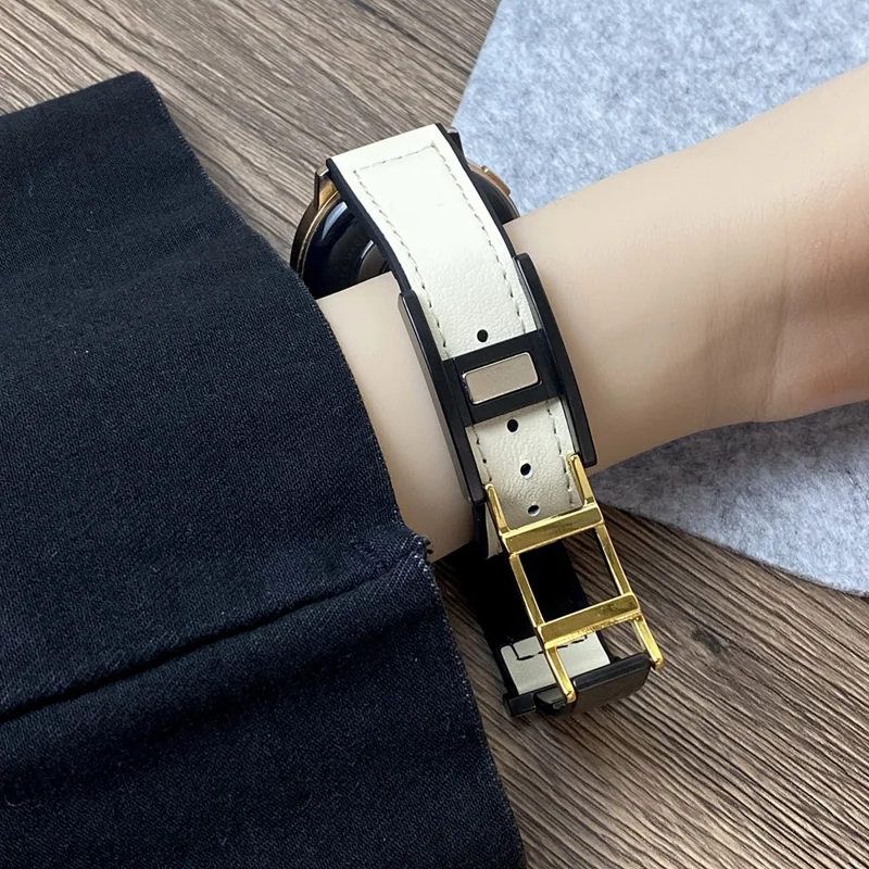 For Huawei Watch 4 / 4 Pro / GT 4 46mm Watch Band 22mm Silicone+Genuine Cow Leather Watch Strap - Green