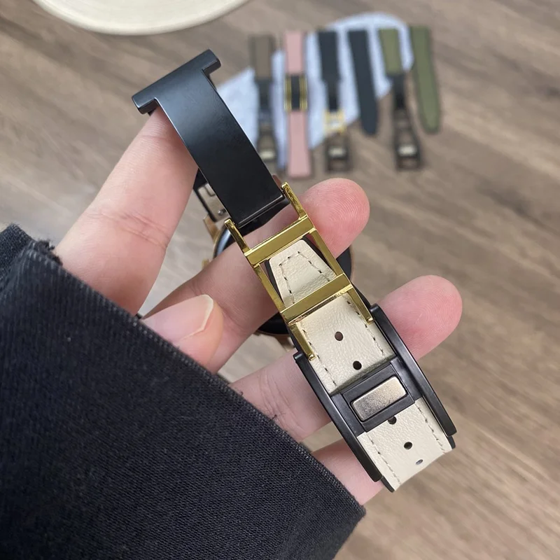 For Huawei Watch 4 / 4 Pro / GT 4 46mm Watch Band 22mm Silicone+Genuine Cow Leather Watch Strap - Green