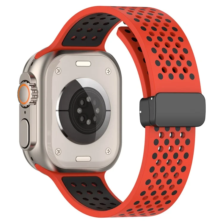 Per Apple Watch 10 46mm / Ultra 2 / Ultra 49mm / 9 8 7 45mm / SE (2023) SE (2022) SE 6 5 4 44mm / 3 2 1 42mm Cinturino per orologio in silicone a due colori - Rosso+Nero