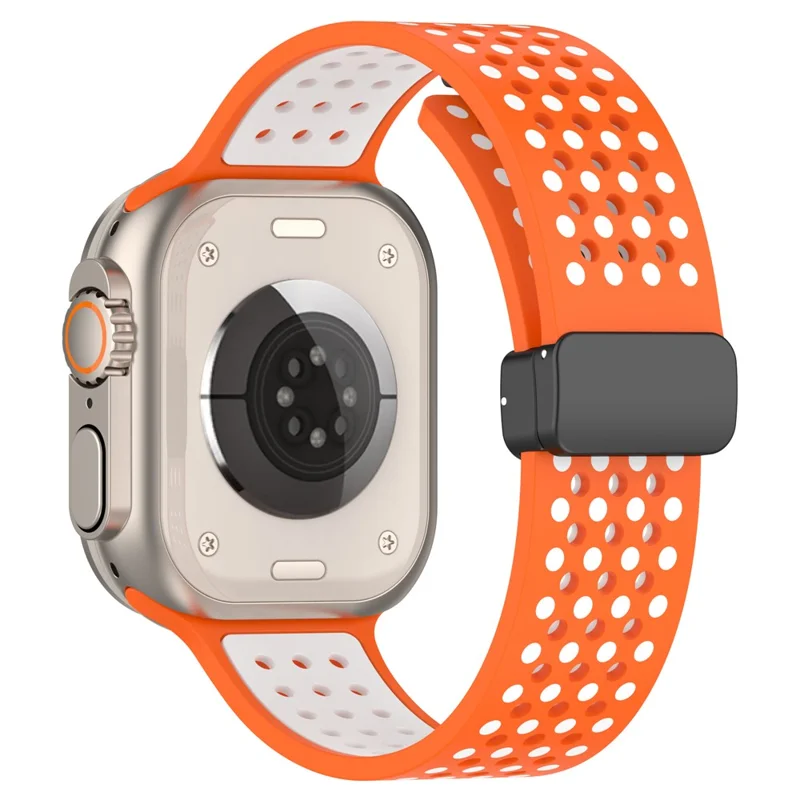 Para Apple Watch 10 46mm / Ultra 2 / Ultra 49mm / 9 8 7 45mm / SE (2023) SE (2022) SE 6 5 4 44mm / 3 2 1 42mm Correa de Reloj de Silicona de Doble Color - Naranja+Blanco