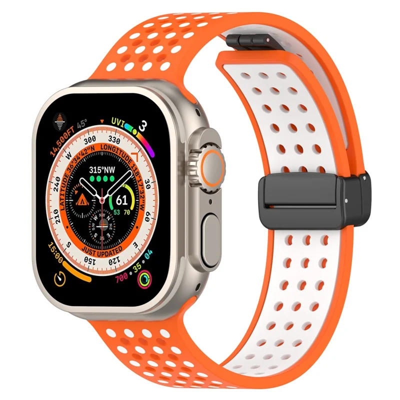 Para Apple Watch 10 46mm / Ultra 2 / Ultra 49mm / 9 8 7 45mm / SE (2023) SE (2022) SE 6 5 4 44mm / 3 2 1 42mm Correa de Reloj de Silicona de Doble Color - Naranja+Blanco