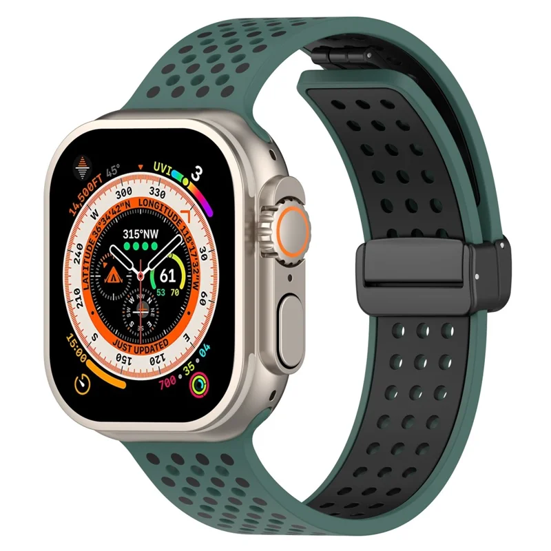 Pour Apple Watch 10 46mm / Ultra 2 / Ultra 49mm / 9 8 7 45mm / SE (2023) SE (2022) SE 6 5 4 44mm / 3 2 1 42mm Bracelet de montre en silicone bicolore - Vert olive+Noir