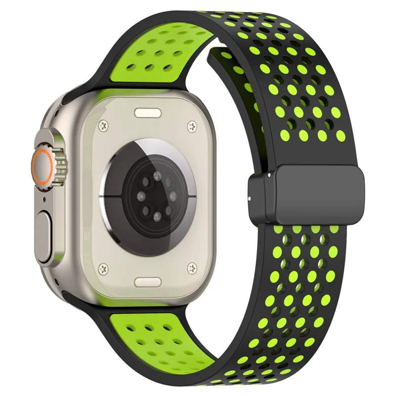 For Apple Watch Ultra 3 2 1 49mm / Series 11 10 46mm / 9 8 7 45mm / SE3 SE2 SE 6 5 4 44mm / 3 2 1 42mm Silicone Watch Band Dual Color - Black+Lime