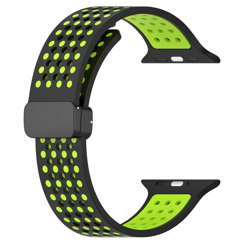 For Apple Watch Ultra 3 2 1 49mm / Series 11 10 46mm / 9 8 7 45mm / SE3 SE2 SE 6 5 4 44mm / 3 2 1 42mm Silicone Watch Band Dual Color - Black+Lime