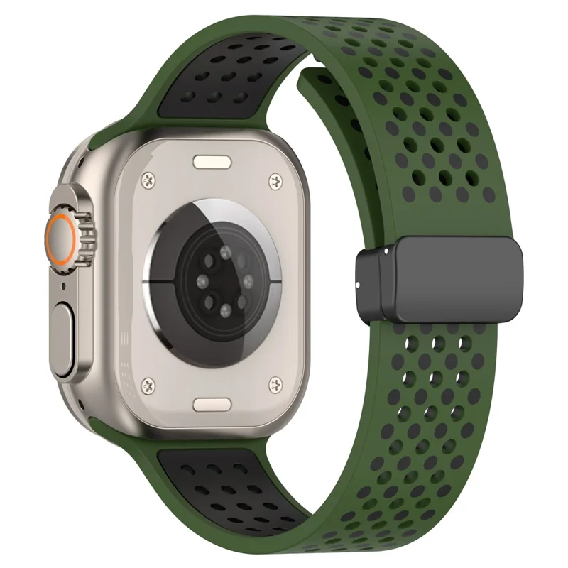Für Apple Watch 10 46mm / Ultra 2 / Ultra 49mm / 9 8 7 45mm / SE (2023) SE (2022) SE 6 5 4 44mm / 3 2 1 42mm Silikon-Armband, zweifarbig - Army Green+Schwarz