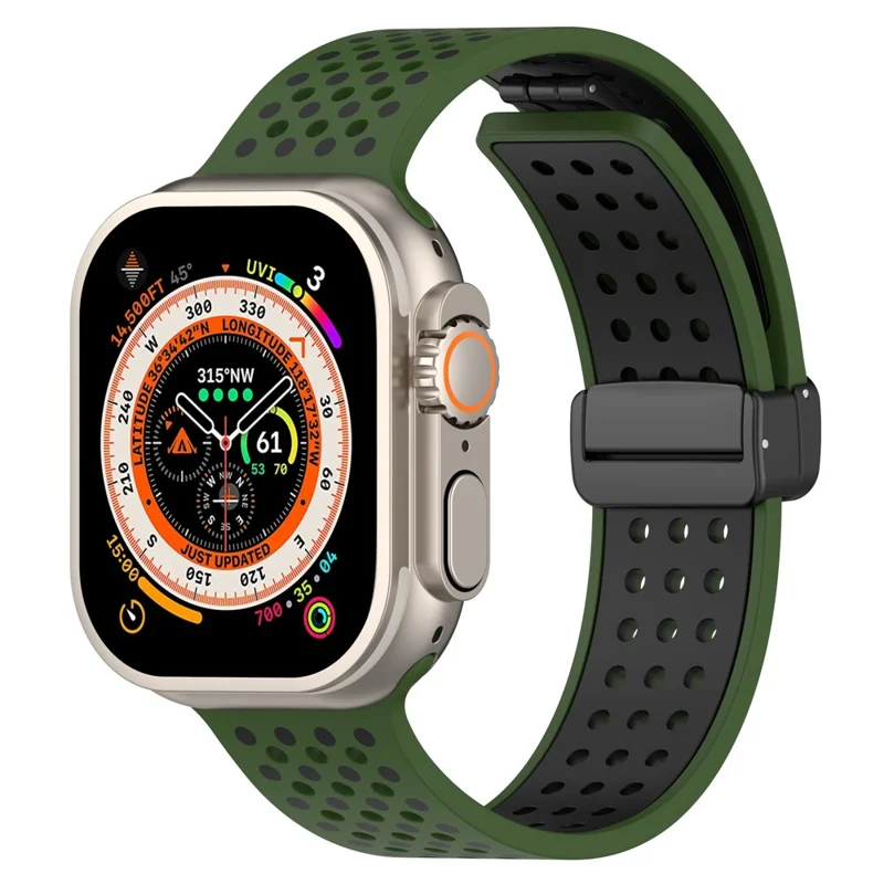 Für Apple Watch 10 46mm / Ultra 2 / Ultra 49mm / 9 8 7 45mm / SE (2023) SE (2022) SE 6 5 4 44mm / 3 2 1 42mm Silikon-Armband, zweifarbig - Army Green+Schwarz